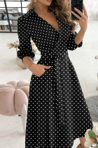 Schwarzes, legeres, bedrucktes Bandage-Patchwork-Kleid in A-Linie mit V-Ausschnitt