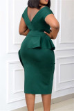 グリーン ファッション カジュアル ソリッド パッチワーク スリット O ネック ペンシル ドレス