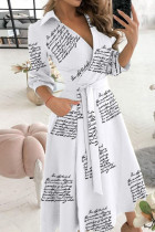Letterprint Casual print Bandage Patchwork V-hals A-lijn jurken