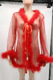 Красное модное сексуальное прозрачное белье в стиле пэчворк с уздечкой (без трусиков)