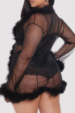 Black Fashion Sexy Patchwork Frenulum See-through Lingerie (No Panties)