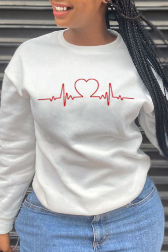 White Fashion Casual Print Patchwork O Neck Tops
