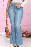 ディープブルーファッションカジュアルパッチワークベーシックプラスサイズジーンズ