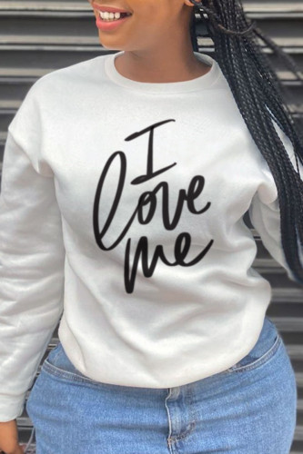 White Fashion Daily Print Patchwork O Neck Tops