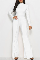 ホワイトファッションカジュアルソリッドベーシックレギュラージャンプスーツ