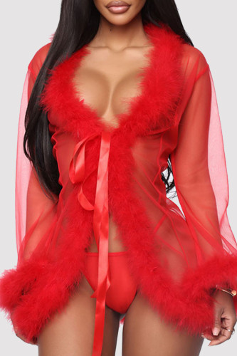 Red Fashion Sexy Patchwork Frenulum Lingerie transparente (sans culotte)