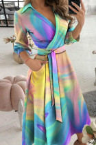 Color Casual Estampado Vendaje Patchwork Cuello en V Una línea Vestidos