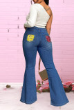 Jeans de talla grande básicos de patchwork casual de moda azul profundo