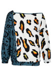 Orange Fashion Casual Print Leopard Patchwork Tops
