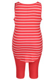 Rote Mischung Casual Slip Striped Print Zweiteiler Stripe Plus Size