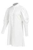 Vestido camisero con cuello vuelto y hebilla de patchwork liso blanco Street Vestidos
