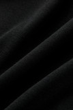 Vestido de manga curta preto moda casual estampa patchwork decote oco