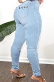 Medium Blue Casual Street Solid Rivets Patchwork High Waist Regular Denim Jeans