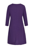 Фиолетовые модные повседневные платья с принтом и круглым вырезом с длинным рукавом
