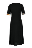 Black Fashion Casual Print Patchwork O Neck Short Sleeve Dress