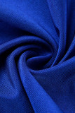 Macacão skinny moda casual estampa patchwork azul com zíper