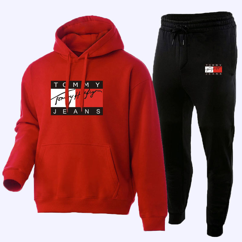 

Red Fashion Sportswear Print Patchwork Hooded Collar Long Sleeve Two Pieces