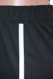 Zwarte casual sportkleding print patchwork rits U-hals lange mouw twee stukken