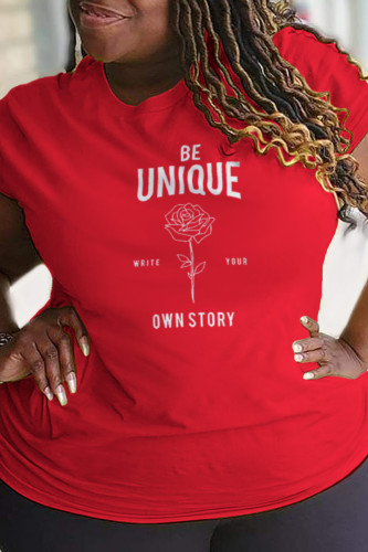 Red Casual Street Print Patchwork Letter O Neck T-Shirts