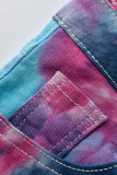 Jeans skinny ciano estampado casual rasgado tie-dye cintura média