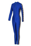 レッド ファッション カジュアル プリント パッチワーク ジッパー カラー スキニー ジャンプスーツ