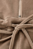 Khaki Fashion Casual Solid Bandage Patchwork Zipper Collar Regular Jumpsuits