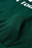 アーミーグリーンファッションカジュアルレタープリントベーシックフード付きカラープラスサイズツーピース