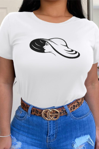 White Casual Street Print Patchwork O Neck T-Shirts