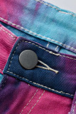 Donkerblauwe casual gescheurde tie-dye skinny jeans met halfhoge taille