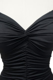Black Elegant Solid Patchwork Slit Fold V Neck Evening Dress Dresses