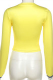 Yellow Fashion Casual Print Basic O Neck Tops