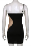 Черное сексуальное лоскутное прозрачное платье без рукавов с открытой спиной на тонких бретелях