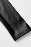 Schwarz Fashion Casual Solid Fold Zipper Kragen Skinny Jumpsuits (Ohne Gürtel)