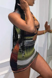 Цветной сексуальный принт с вырезом в стиле пэчворк и круглым вырезом, одношаговые платья-юбки