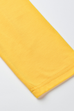 Robes de jupe de gâteau à col rond en patchwork jaune décontractées