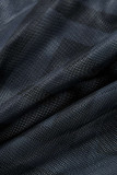 ブラックファッションセクシープリントシースルーOネック長袖プラスサイズのドレス