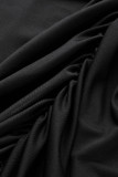 Zwarte mode Sexy effen uitgeholde rugloze vouw strapless mouwloze twee stukken
