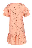 Orange Fashion Casual Dot Print Patchwork O Neck Short Sleeve Dress Dresses