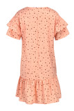 Vestido de manga corta con cuello en O de patchwork con estampado de lunares casual de moda naranja Vestidos