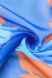 Maillot de bain patchwork évidé imprimé sexy bleu