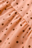Оранжевое модное повседневное платье в стиле пэчворк с круглым вырезом и короткими рукавами в горошек