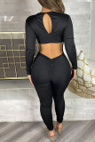 Brownness Sexy Solid Hollowed Out Patchwork V Neck Regular Jumpsuits