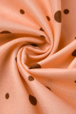 Оранжевое модное повседневное платье в стиле пэчворк с круглым вырезом и короткими рукавами в горошек
