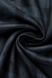 Vestidos pretos fashion sexy com estampa transparente decote O manga longa plus size