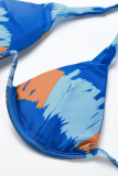 Costumi da bagno patchwork con stampa sexy blu