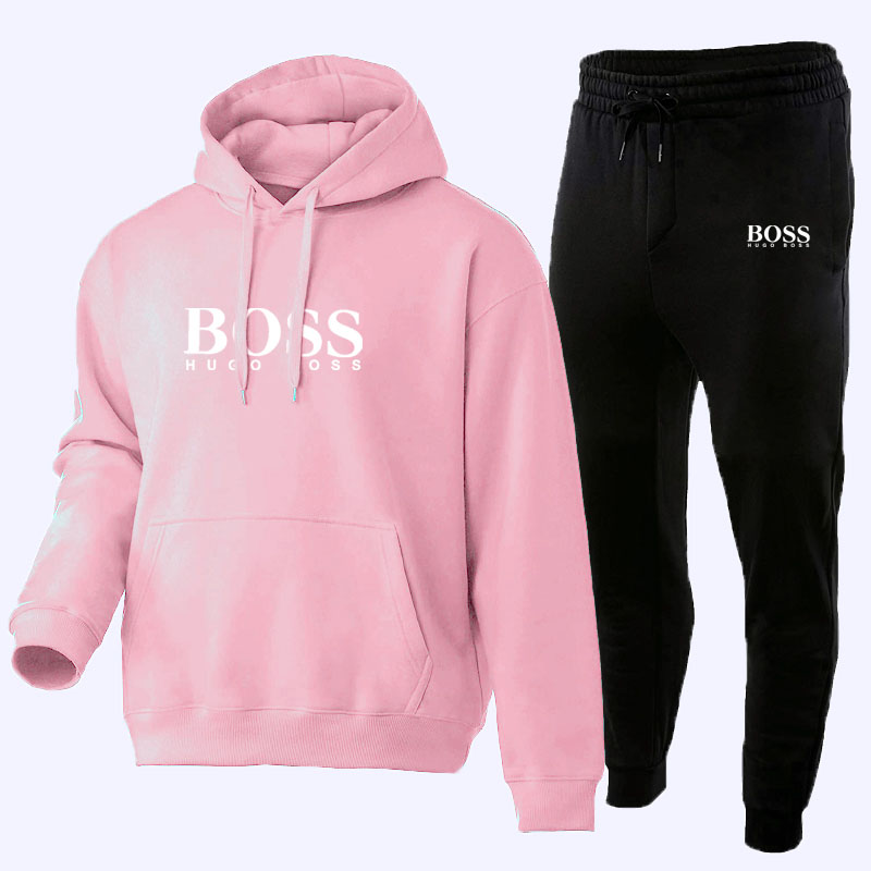 

Pink Fashion Sportswear Letter Split Joint Hooded Collar Long Sleeve Two Pieces