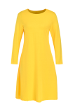Vestidos de saia bolo com decote em bico casual amarelo liso