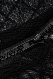 Черные сексуальные лоскутные узкие комбинезоны из прозрачной сетки с половиной водолазки