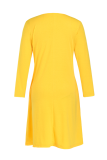 Vestidos de saia bolo com decote em bico casual amarelo liso