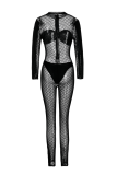 Black Sexy Patchwork See-through Mesh Half A Turtleneck Skinny Jumpsuits